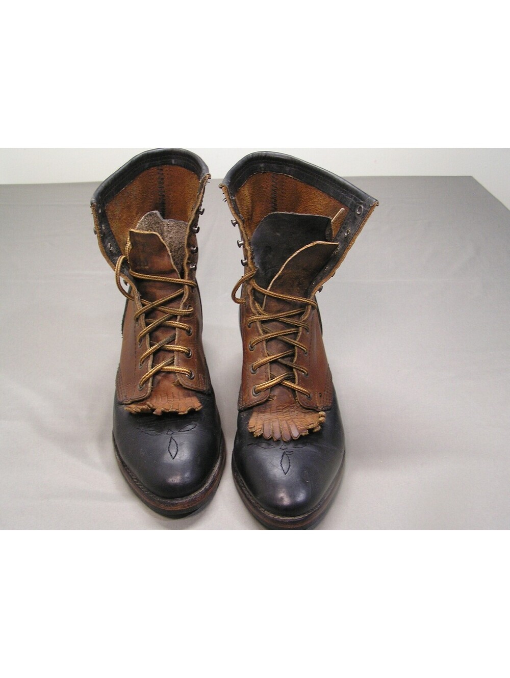 Vintage Two-Tone Leather Lace-Up Boots Size 10